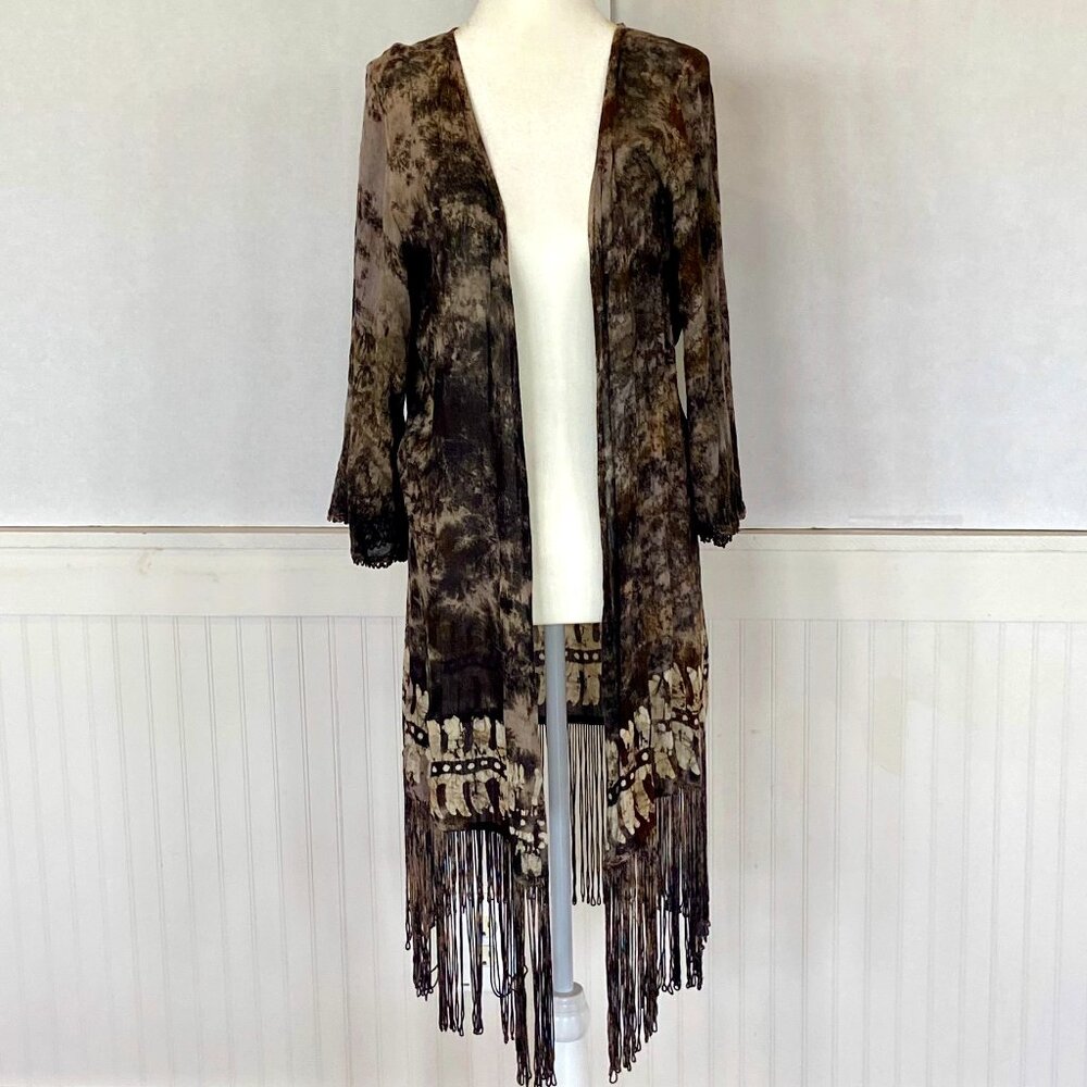 Whimsigoth Dark Fairy lagenlook Sheer Fringed Tunic Sz 1X